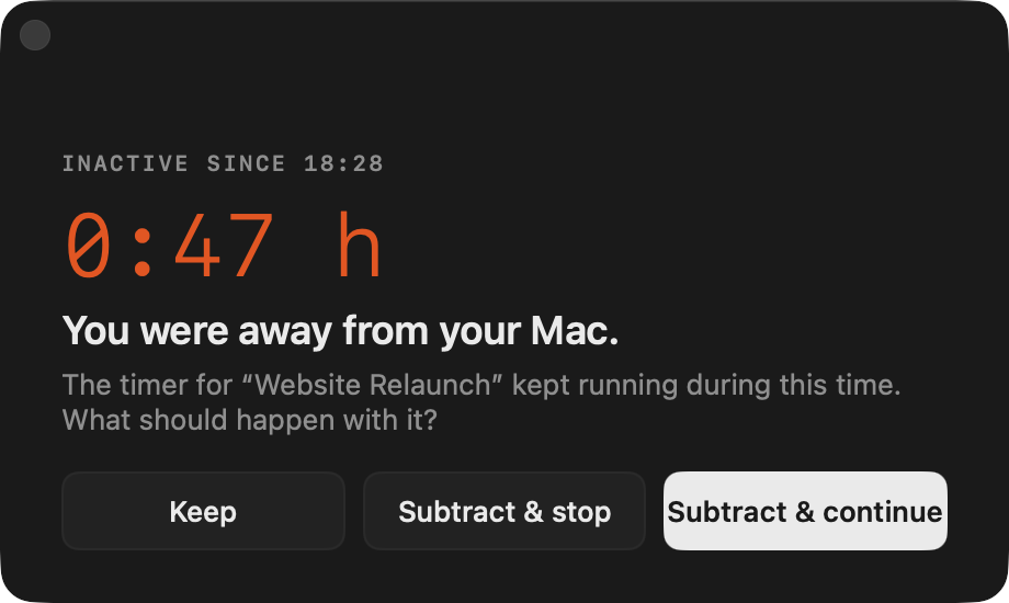 The idle prompt with three options