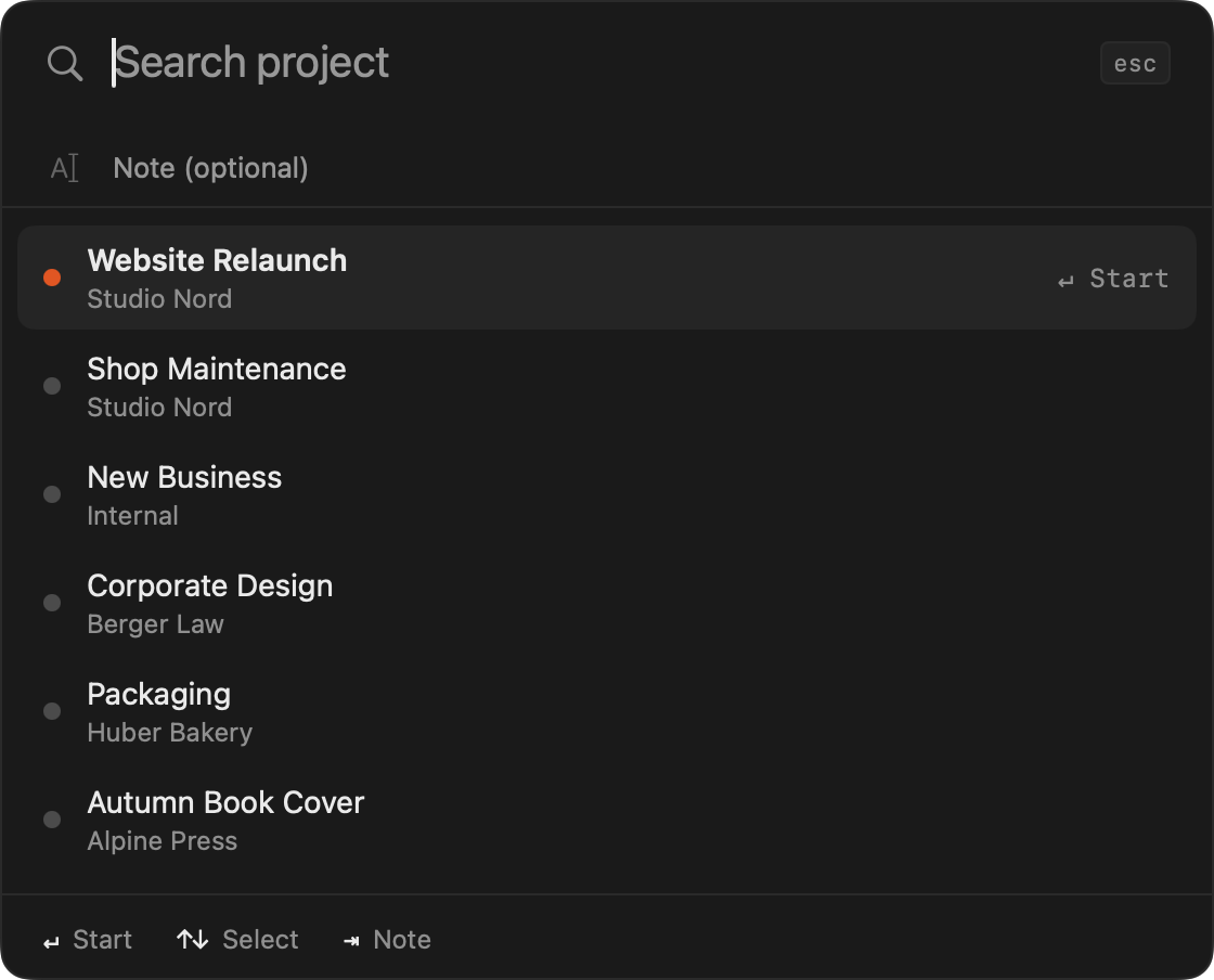 WerkTakt project switcher